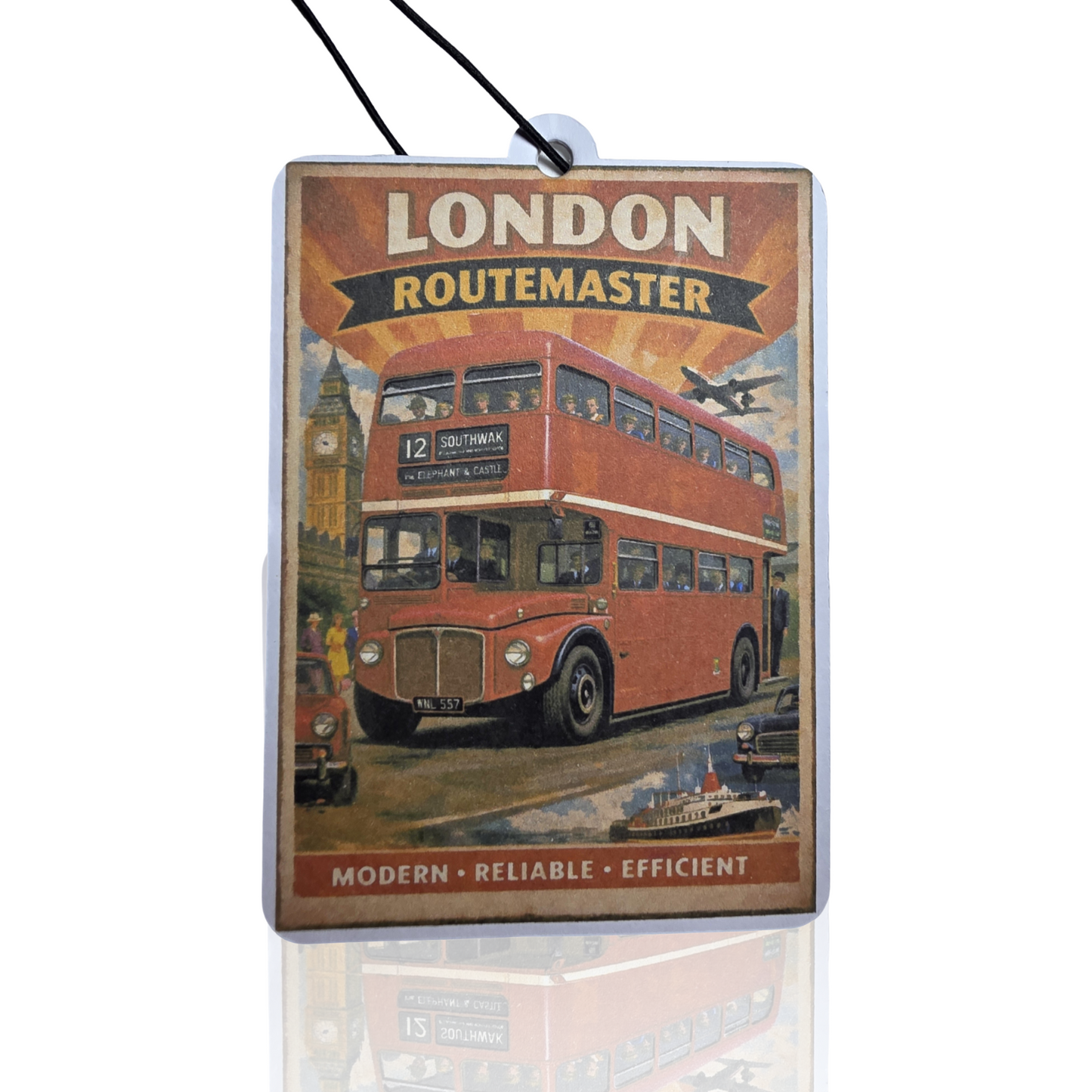 AEC London Routemaster Air Freshener - Vintage Travel Poster Style Car Accessory and Unique Gift - MyFreshScent