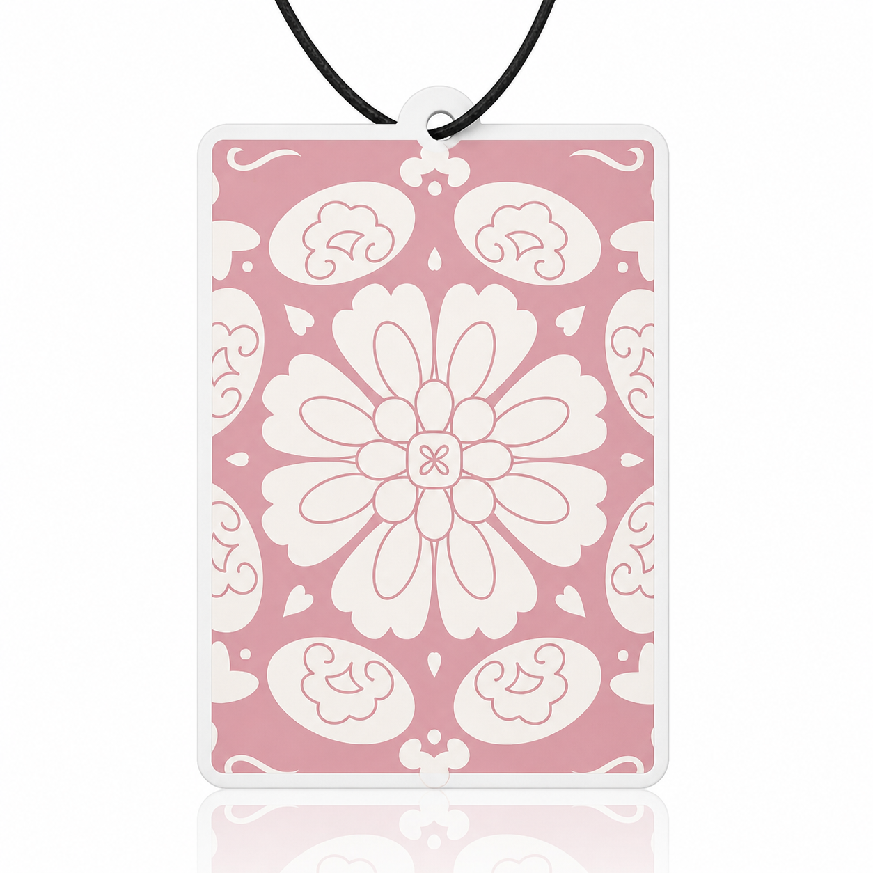 Pink Floral Car Air Freshener - Soft Pink Ornamental Pattern Hanging Accessory - Aesthetic Novelty Gift - MyFreshScent