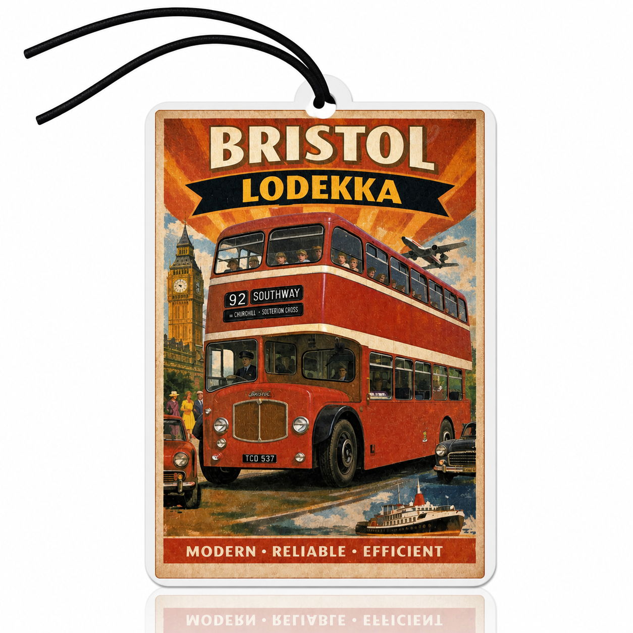 Bristol Lodekka Car Air Freshener - Vintage Travel Poster Style Hanging Accessory - Unique Car Gift - MyFreshScent
