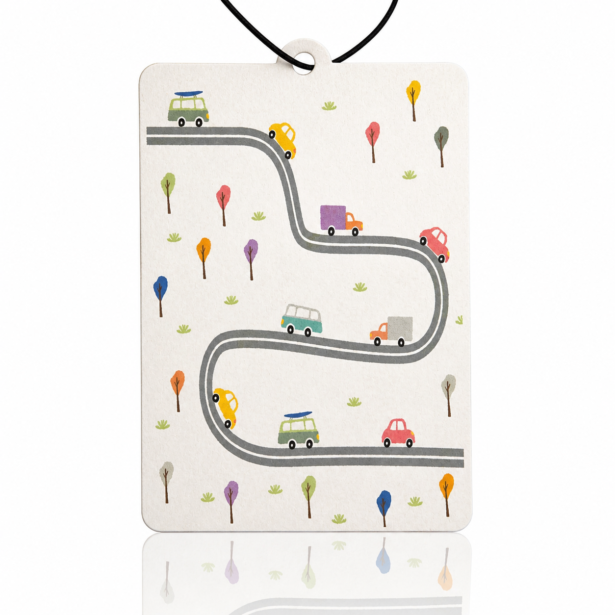 Children's road map design with cars and trees on a white background car air freshener