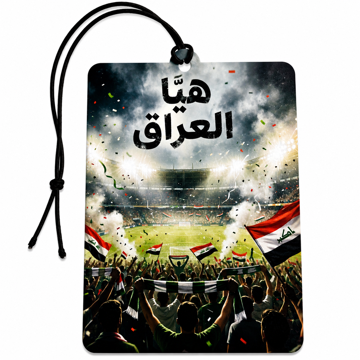 Iraq Football Fans Inspired Car Air Freshener – Iraqi Flag Stadium Supporters Hanging Car Accessory