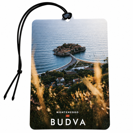 Budva Montenegro Car Air Freshener – Sveti Stefan Adriatic Coast Hanging Vehicle Freshener, Montenegro Travel Souvenir, Balkan Holiday Gift & Car Accessory