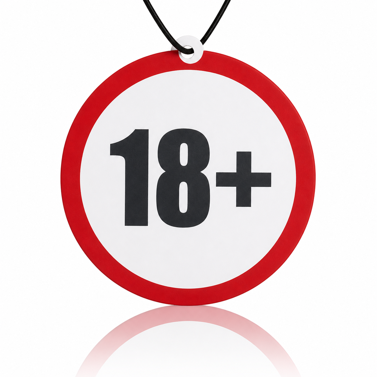 18 plus sign car air freshener red on white with white back ground