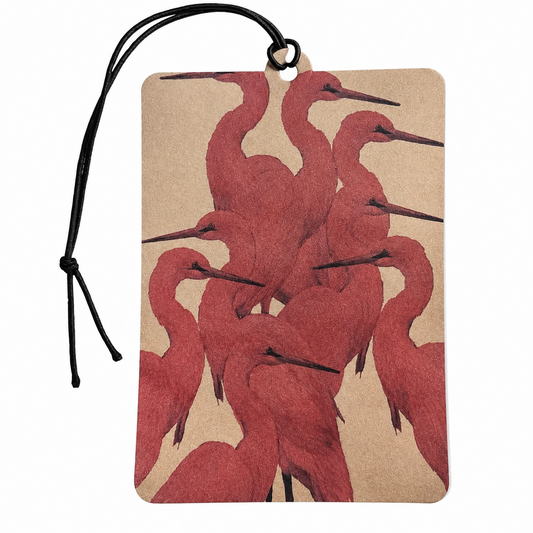 Japanese crane car air freshener featuring elegant red crowned crane inspired bird pattern