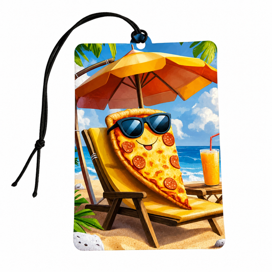 Funny Pizza Car Air Freshener – Cool Pizza Slice Beach Design Hanging Car Freshener, Foodie Gift & Fun Car Accessory