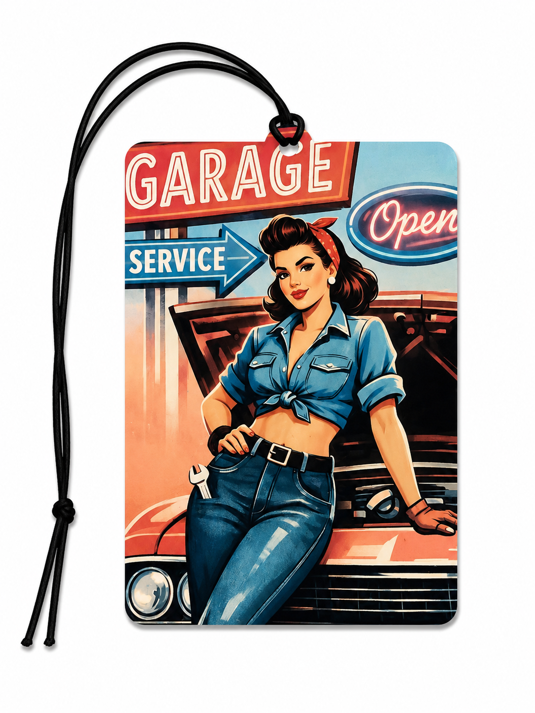 Retro Pin-Up Garage Car Air Freshener | Vintage Mechanic Hanging Car Air Freshener