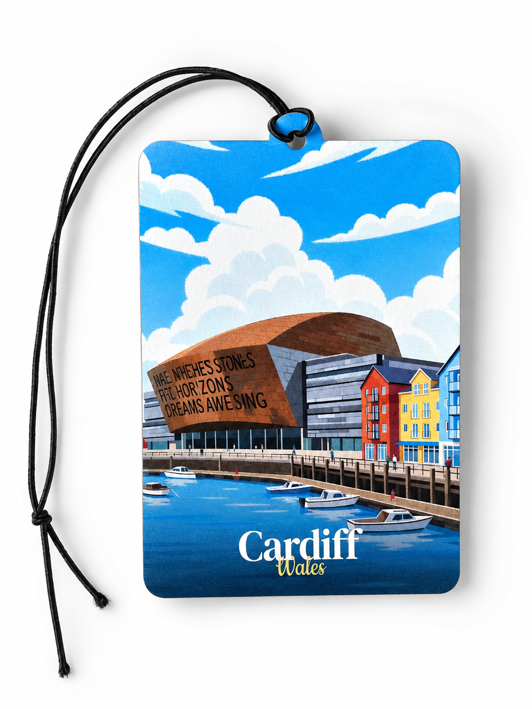 Cardiff Travel Poster Car Air Freshener – Transform Your Driving Experience