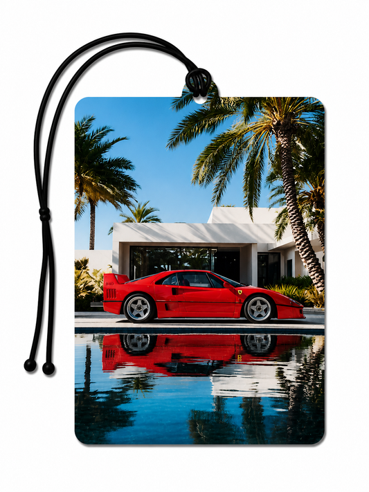 Ferrari F40 Supercar Air Freshener – Luxury Sports Car Hanging Car Air Freshener – Palm Villa Reflection Design