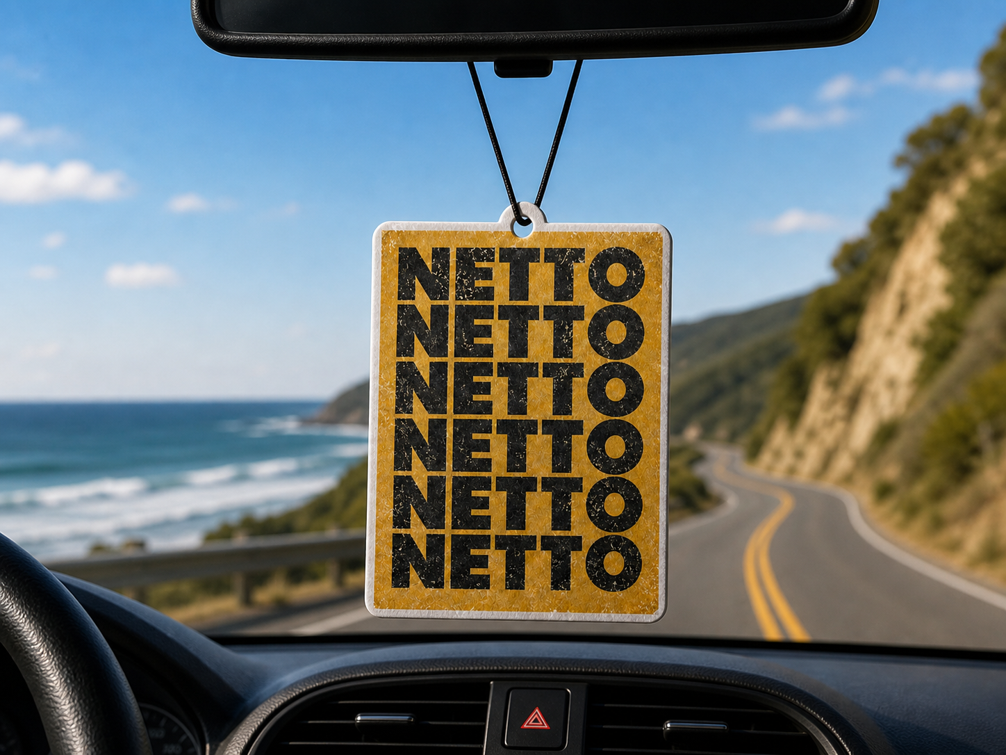 Car air freshener featuring netto carrier bag supermarkets design
