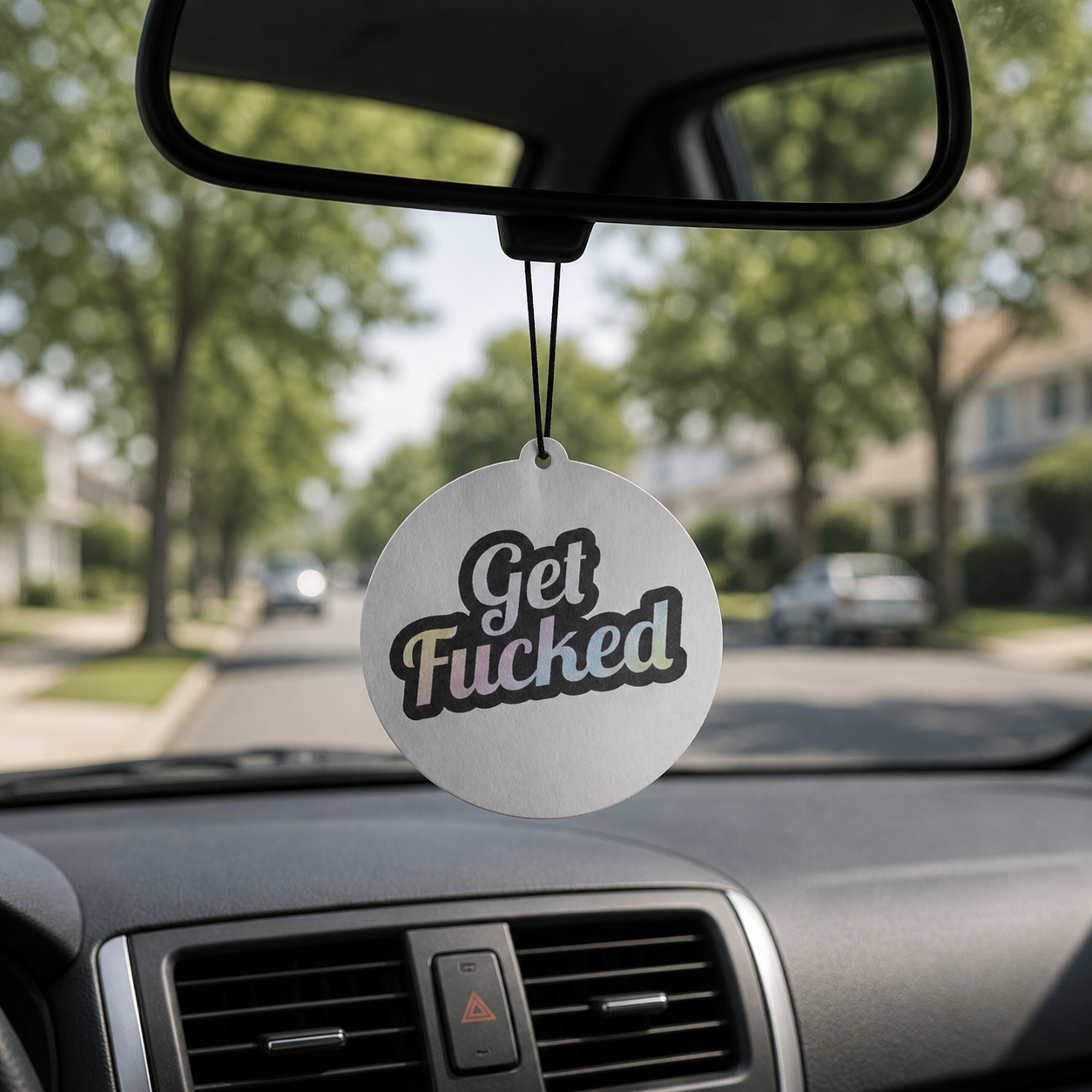 Get fucked circular car air freshener Hanging from mirror 