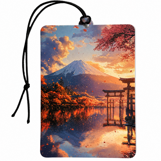 Japanese Mountain Car Air Freshener – Mount Fuji Inspired Sunset Landscape Hanging Car Freshener, Japanese Scenery Gift, Japan Travel Accessory & Nature Lover Gift