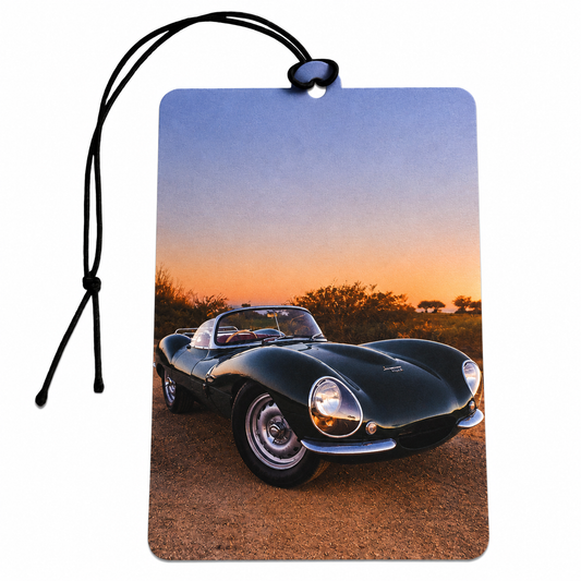 Jaguar D-Type Style Classic Racing Car Hanging Air Freshener – Vintage 1950s British Roadster Sunset Design, Retro Motorsport Car Interior Accessory & Classic Car Lover Gift