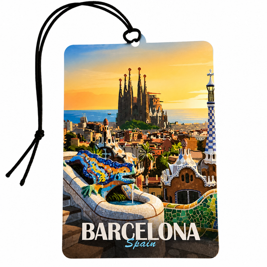 Barcelona Spain Car Air Freshener – Sagrada Família & Park Güell Travel Souvenir Hanging Car Scent