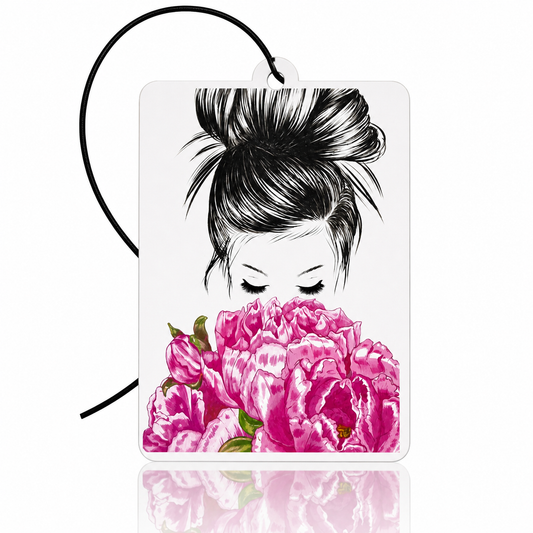 Elegant Floral Girl Car Air Freshener - Chic Minimalist Peony Blossom Accessory & Novelty Car Gift - MyFreshScent