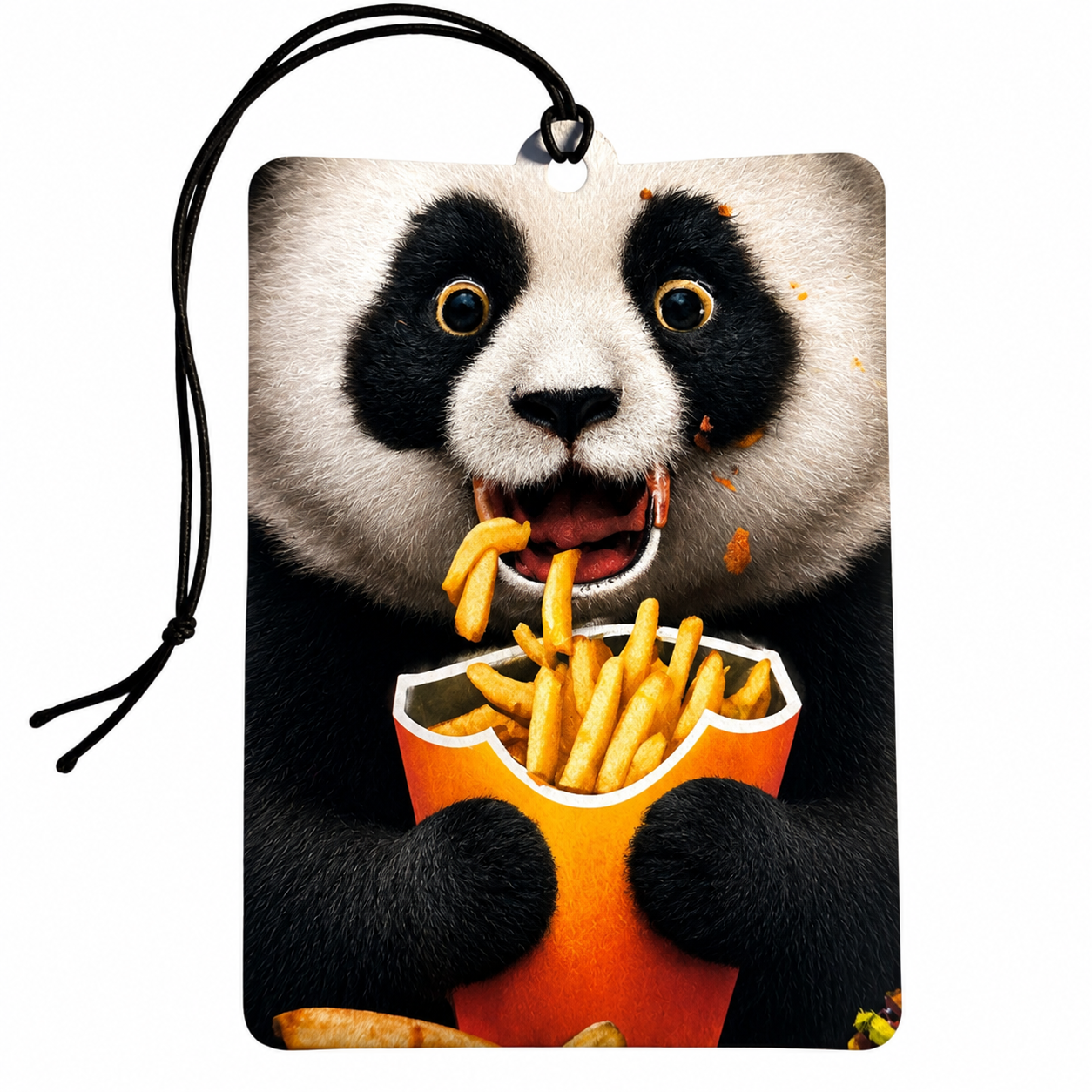 Funny Panda Eating Fries Car Air Freshener – Cute Fast Food Panda Design, Novelty Animal Car Accessory, Funny Gift & Panda Lover Present