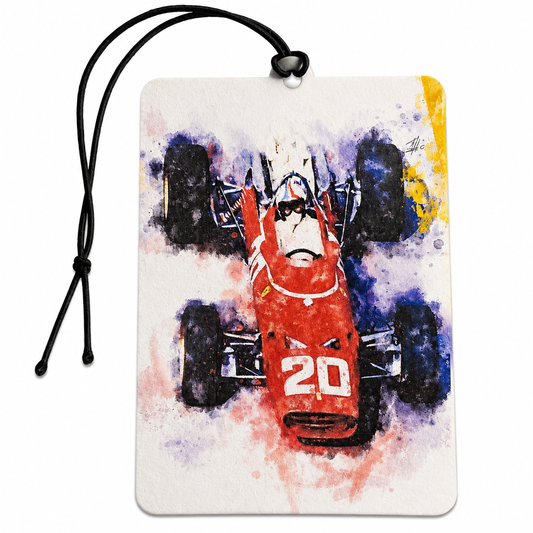 Vintage Formula Racing Car Air Freshener – Red No. 20 Watercolour Race Car Hanging Car Freshener, Motorsport Gift & Retro Racing Car Accessory