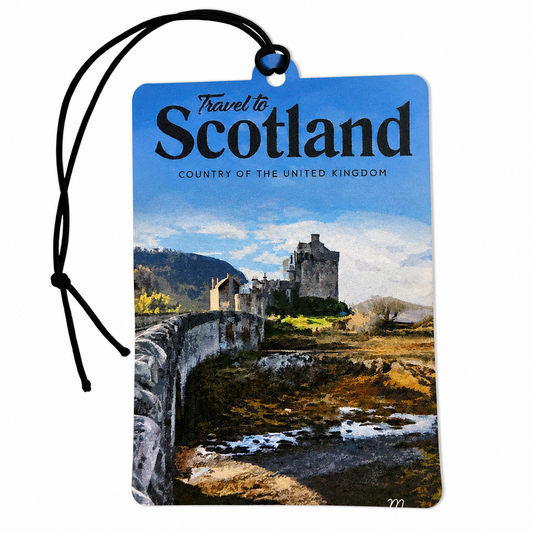 Scotland Car Air Freshener – Scottish Castle & Stone Bridge Scenic Hanging Car Freshener, Scotland Travel Souvenir, Scottish Gift & Highlands Car Accessory