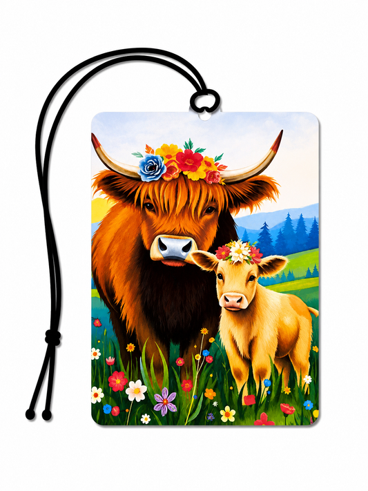 Highland Cow & Calf Air Freshener – Cute Highland Cow Car Air Freshener Gift for Cow Lovers