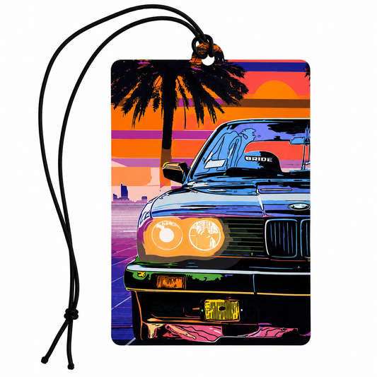 Retro BMW E30 Sunset Car Air Freshener – Synthwave Hanging Auto Air Freshener