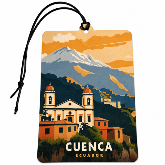 Cuenca Ecuador Car Air Freshener – South America Travel Inspired Hanging Car Accessory, Ecuador Souvenir & Gift for Ecuadorians, Travellers and Expats