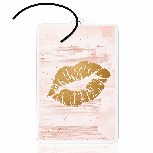 Gold Lip Print Car Air Freshener - Glam Kiss Design Hanging Car Accessory - Novelty Gift - MyFreshScent