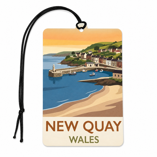 New Quay Wales Vintage Travel Poster Car Air Freshener – Welsh Coastal Harbour Artwork Gift