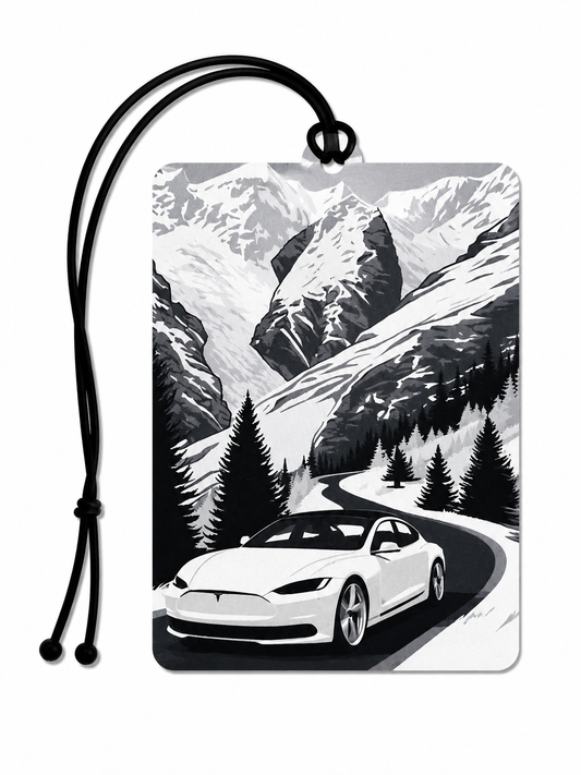 Mountain Road Electric Car Air Freshener | Tesla EV Inspired Alpine Landscape Hanging Air Freshener | Modern Car Accessory | Gift for Electric Vehicle Owners