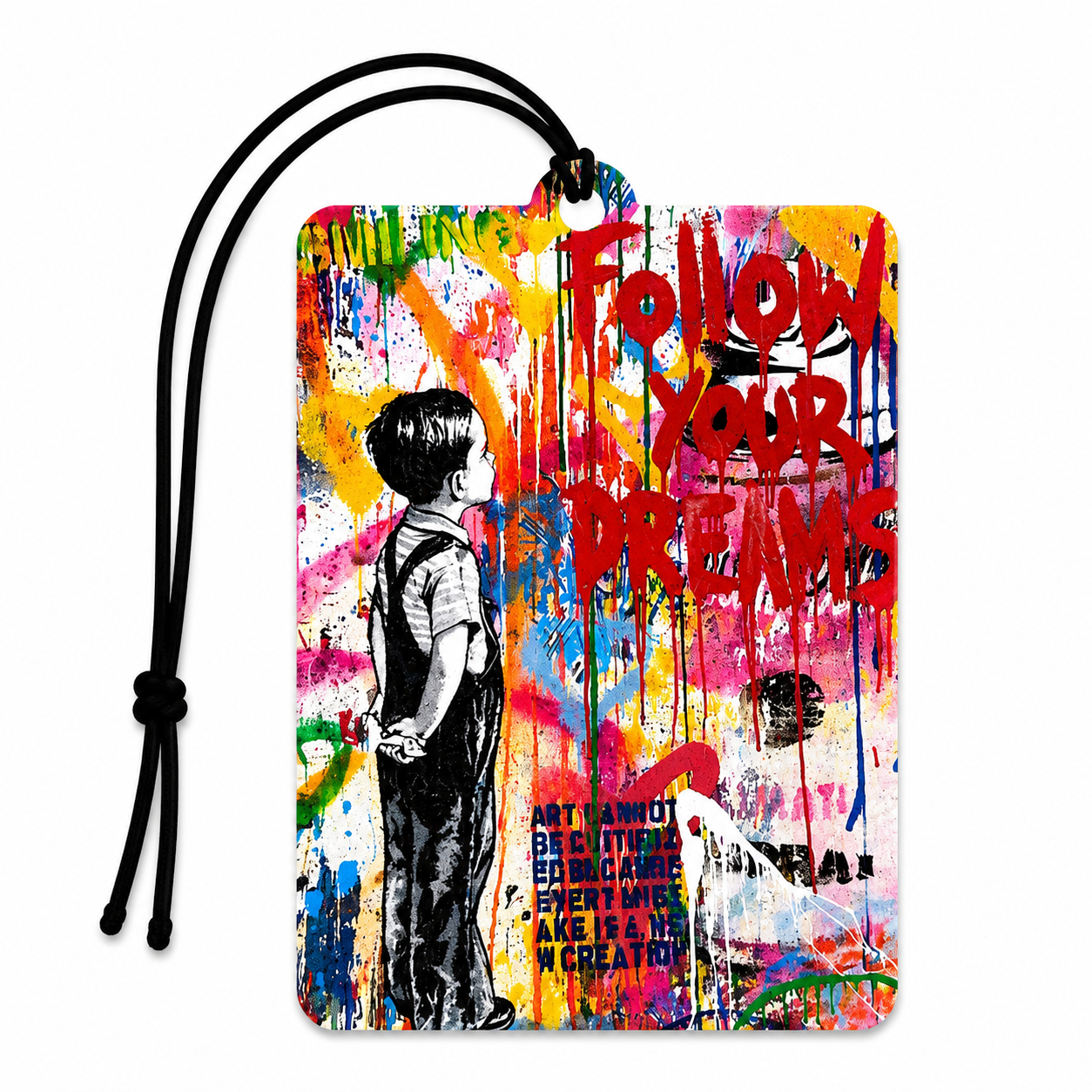 Follow Your Dreams Car Air Freshener – Inspirational Graffiti Hanging Car Air Freshener | Street Art Car Accessory